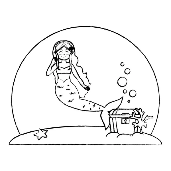Grunge Cute Siren Woman Sea Vector Illustration — Stock Vector