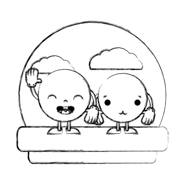 Grunge Boldog Szép Emojis Meg Táj Vektoros Illusztráció — Stock Vector