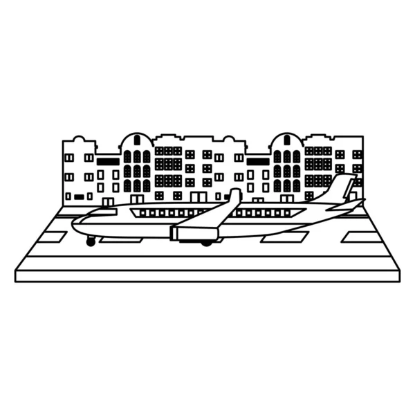 Linie Stadtflughafen Und Flugzeug Der Straßenvektordarstellung — Stockvektor