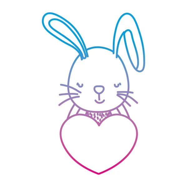 Línea Degradada Lindo Conejo Animal Salvaje Con Ilustración Vector Corazón — Archivo Imágenes Vectoriales