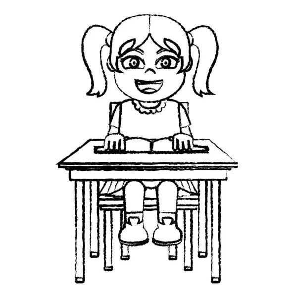 Grunge Menina Sentado Cadeira Escola Com Livro Ilustração Vetor —  Vetores de Stock