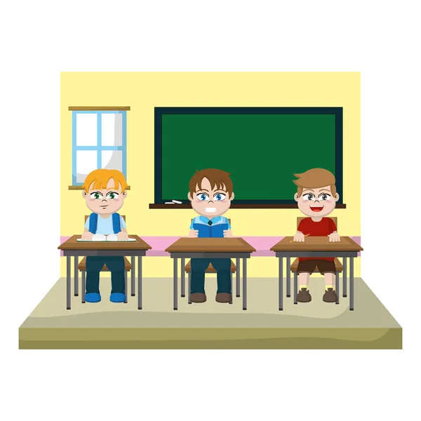 学校机のベクトル図を座っている学生と教室 — ストックベクタ