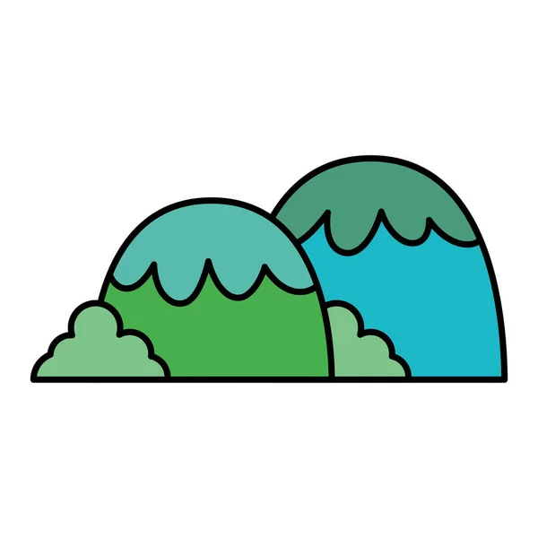 Farbe Niedlich Exotische Berge Mit Sträuchern Pflanzenvektor Illustration — Stockvektor
