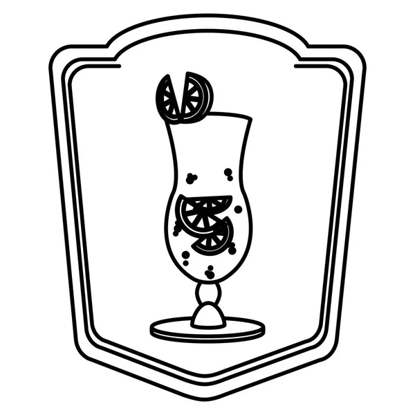 Ligne Verre Cocktail Liqueur Avec Illustration Vectorielle Emblème Citron — Image vectorielle