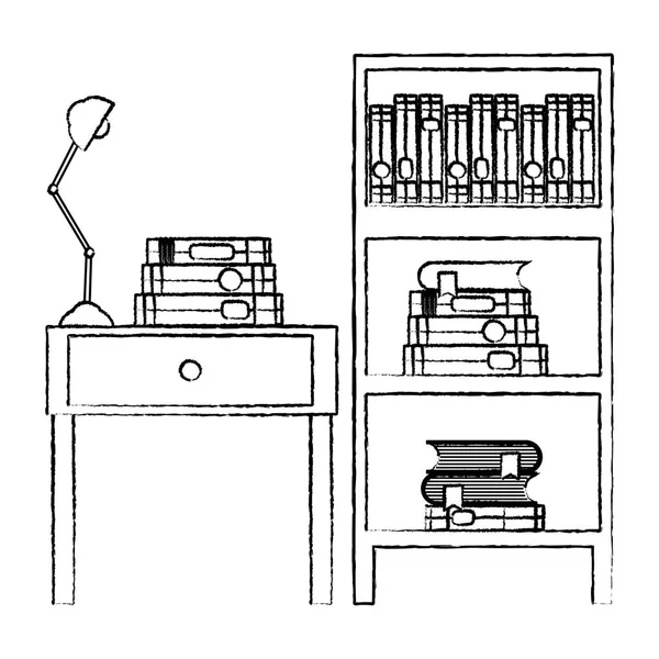 Libros Grunge Lámpara Extremo Mesa Con Ilustración Vectorial Librería — Archivo Imágenes Vectoriales