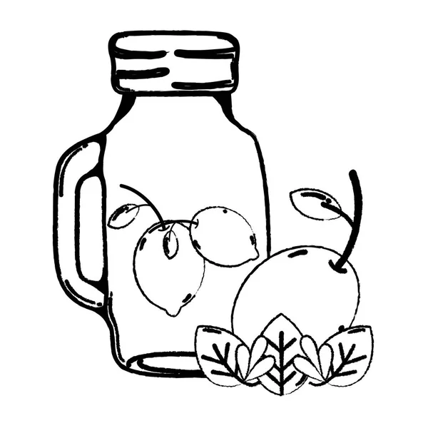在罐子和叶子向量的粗野的自然柠檬汁 — 图库矢量图片