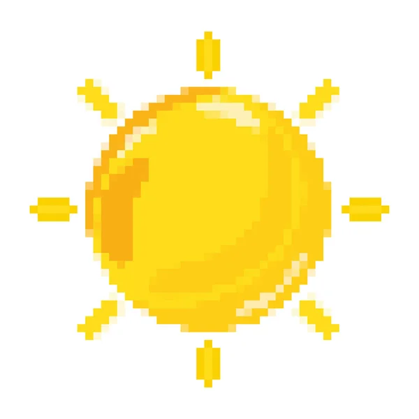 Pixelado Brillo Sol Calor Clima Vector Ilustración — Archivo Imágenes Vectoriales