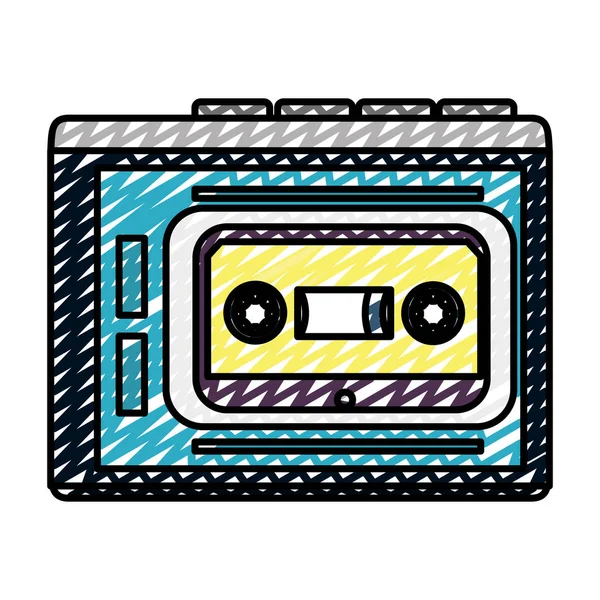 Doodle Plastica Cassetta Nastro Retro Stereo Vettoriale Illustrazione — Vettoriale Stock