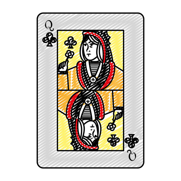 doodle queen clubs card casino game vector illustration