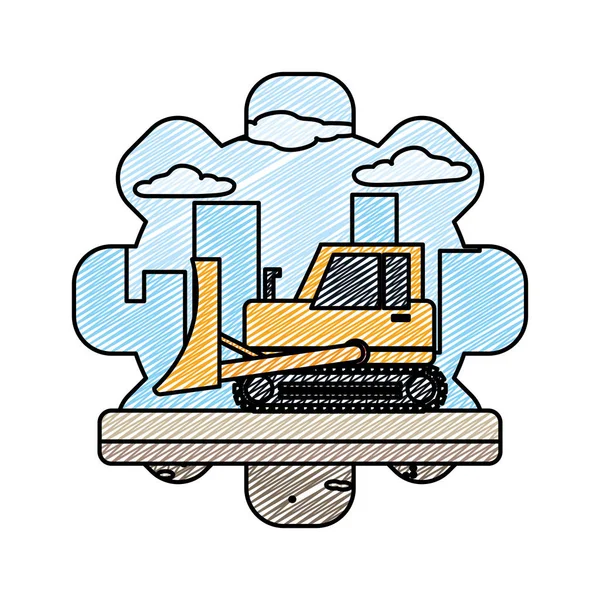 Doodle Bulldozer Equipamentos Construção Indústria Serviço Vetor Ilustração — Vetor de Stock