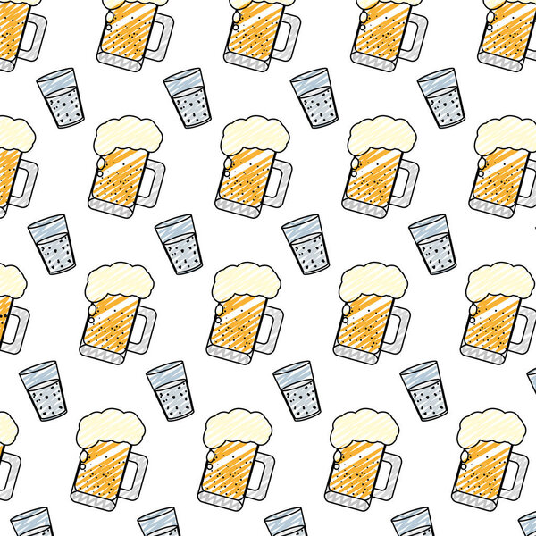 Водка для рисования каракулей и векторная иллюстрация на фоне стекла из пенного пива
