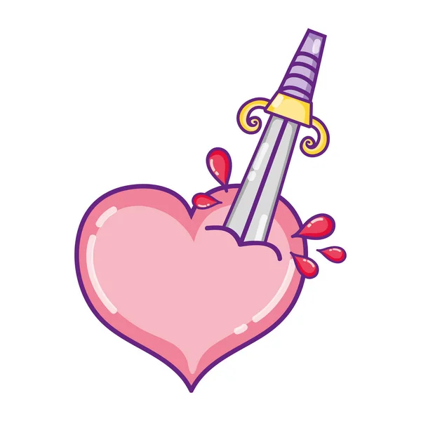 Beauty Heart Sword Blood Drops Vector Illustration — Stock Vector