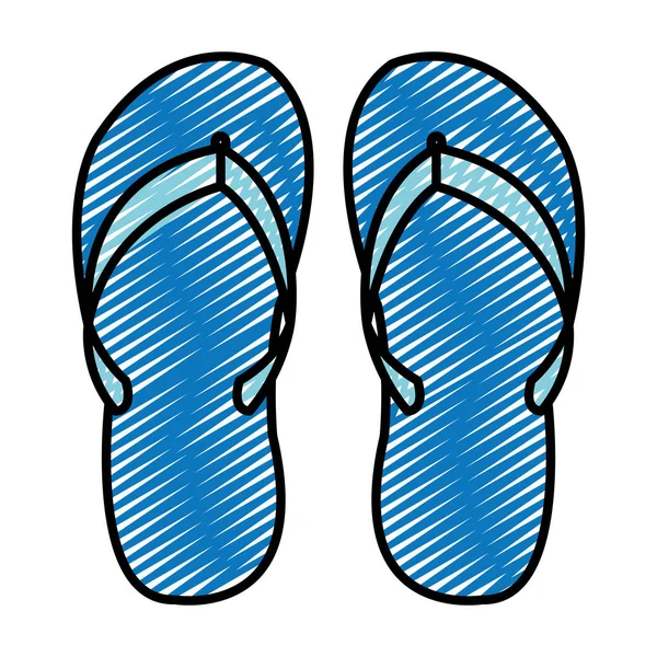 Doodle Playa Flip Flop Calzado Estilo Vector Ilustración — Vector de stock