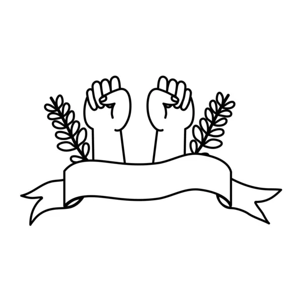 Линия Оппозиции Руки Протест Ветками Листья Ленты Векторной Иллюстрации — стоковый вектор