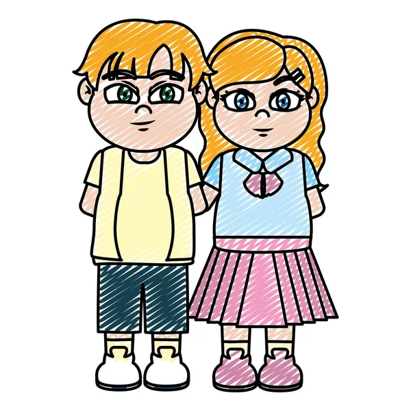 Garabato Linda Chica Niño Niños Amigos Vector Ilustración — Vector de stock