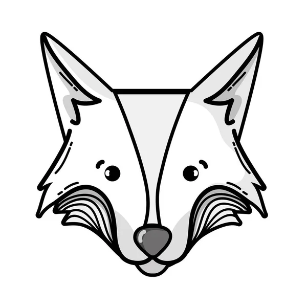 グレースケールかわいいキツネ頭の野生動物のベクトル図 — ストックベクタ