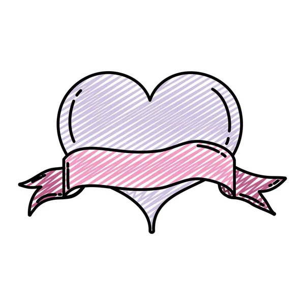Doodle Kalp Simgesi Tasarım Şerit Stil Vektör Çizim — Stok Vektör