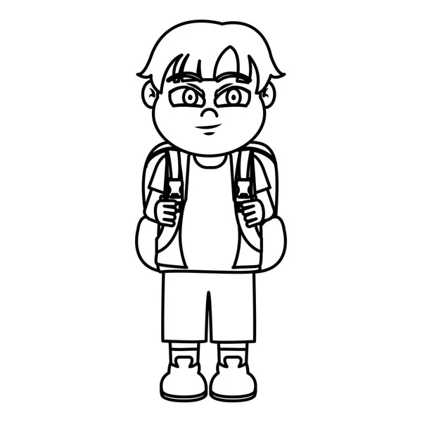 Ligne Gentil Garçon Enfant Avec Sac Dos Vêtements Vectoriel Illustration — Image vectorielle