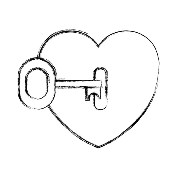 Grunge Agradável Cadeado Coração Com Acesso Chave Dentro Ilustração Vetorial — Vetor de Stock