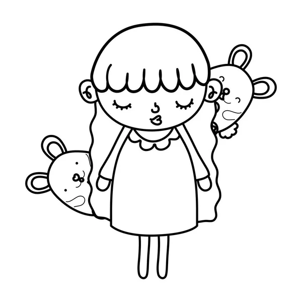 Ligne Beauté Fille Enfant Avec Souris Animaux Vecteur Illustration — Image vectorielle