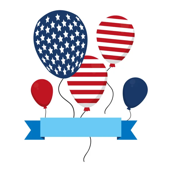 Usa Balloons Nation Ribbon Style Vector Illustration — Stock Vector