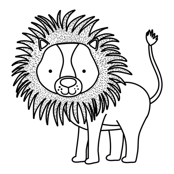 Line Cute Male Lion Wild Animal Vector Illustration — Stock Vector