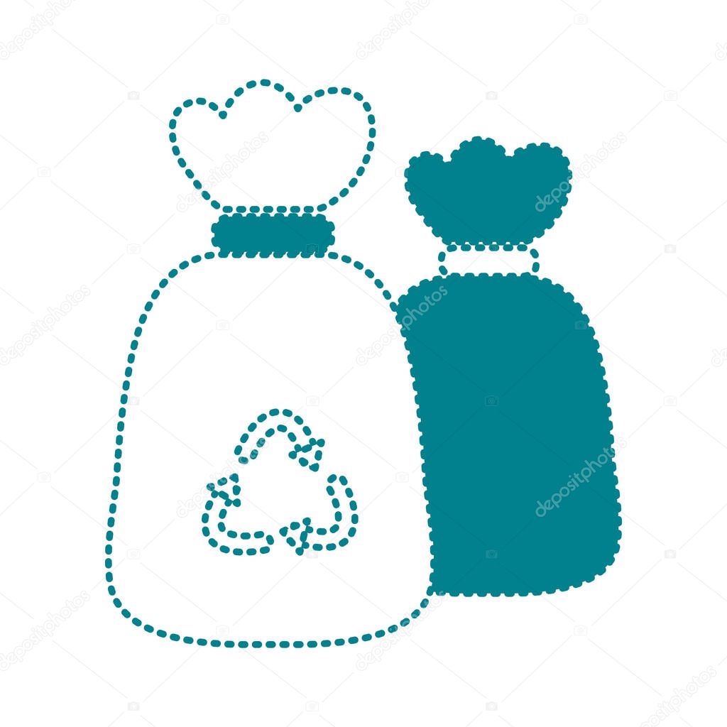 dotted shape garbage trash bags with recycle symbol vector illustration