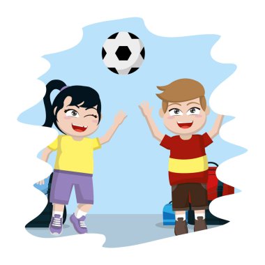 çocuk sınıf vektör çizim futbol topu ile oyun
