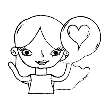 Grunge kadın saç modeli ve kalp içinde sohbet kabarcık vektör çizim ile