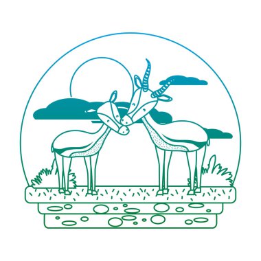 bozulmuş satır sevimli geyik çift vahşi hayvan manzara vektör çizim