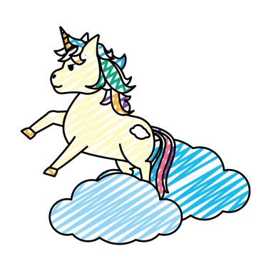 bulut vektör çizim içinde atlama saç modeli ile güzellik tek boynuzlu at doodle