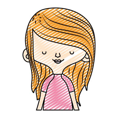 uzun saç modeli ve bluz vektör çizim şirin kadınla doodle
