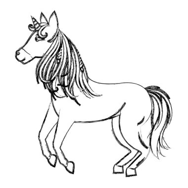 Grunge güzellik unicorn boynuz ve güzel saçları vektör çizim ile