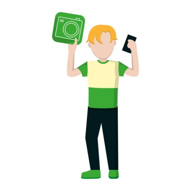 Çocuk Çocuk kamera app ve akıllı telefon vektör çizim ile