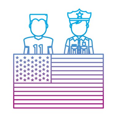 bozulmuş satır futbolcu ve üniformalı polis ve ABD bayrağı illüstrasyon vektör