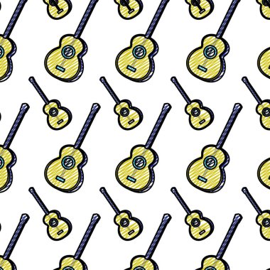 Doodle sanat gitar çalmak müzik arka plan vektör çizim