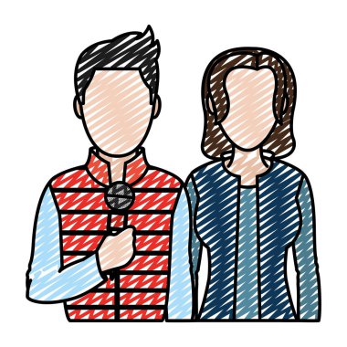 profesyonel erkek ve kadın ortağı gazetecilere vektör çizim doodle