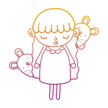 bozulmuş satır güzellik kız çocuk fareler hayvanlar vektör çizim ile