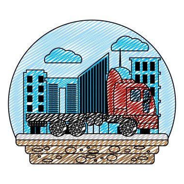 yan kamyon taşıma hizmetinde şehir vektör çizim doodle