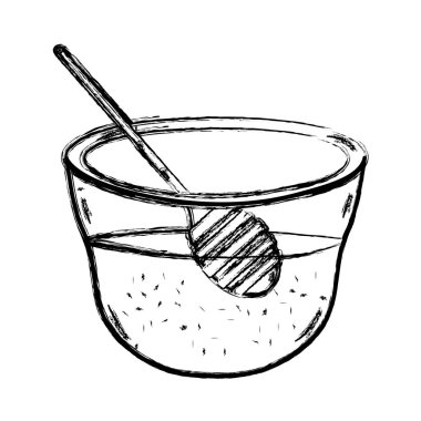 Grunge kepçe aracı vektör çizim bir kase lezzetli bal