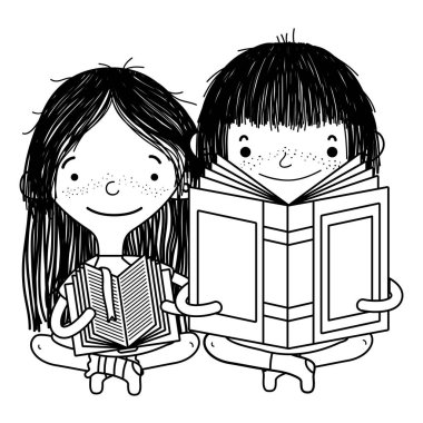 kız ve oğlan oturuyor ve eğitim kitap vektör Illustration okuma satır