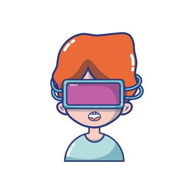 sanal video oyun vektör çizim için 3d gözlük ile çocuk