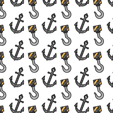 doodle hook crane and anchor object background vector illustration clipart