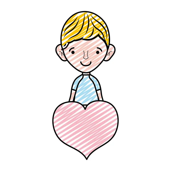 Doodle Hombre Feliz Peinado Con Pasión Corazón Vector Ilustración — Vector de stock