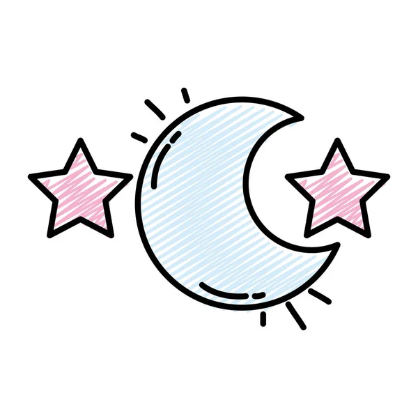 Doodle Mond Himmel Mit Sternen Astronomie Raumvektor Illustration — Stockvektor