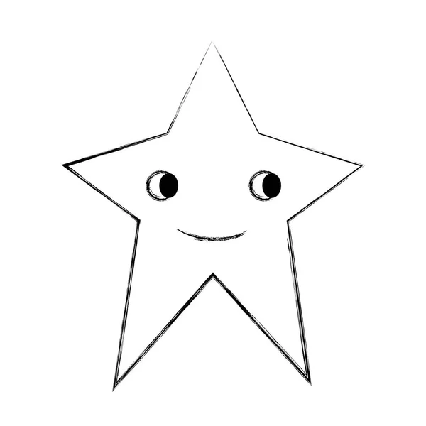 Grunge Kawaii Feliz Estrella Brillante Icono Vector Ilustración — Archivo Imágenes Vectoriales