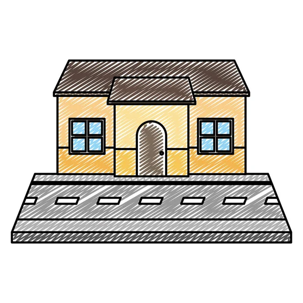 Doodle House Roof Door City Street Vector Illustration — Stock Vector