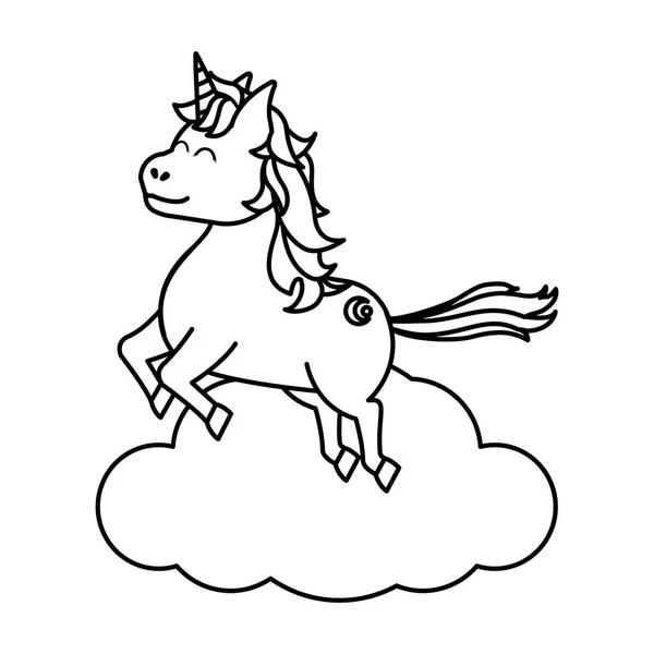 线愉快的独角兽与发型跳跃在云量图 — 图库矢量图片