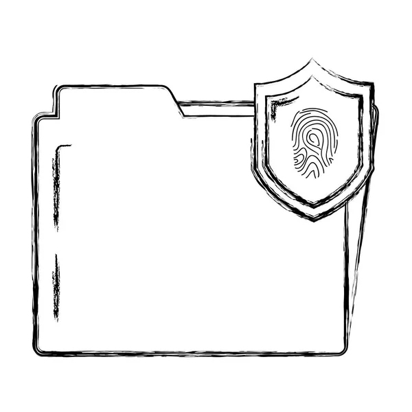 Grunge Folder File Tactile Fingerprint Shield Vector Illustration — Stock Vector