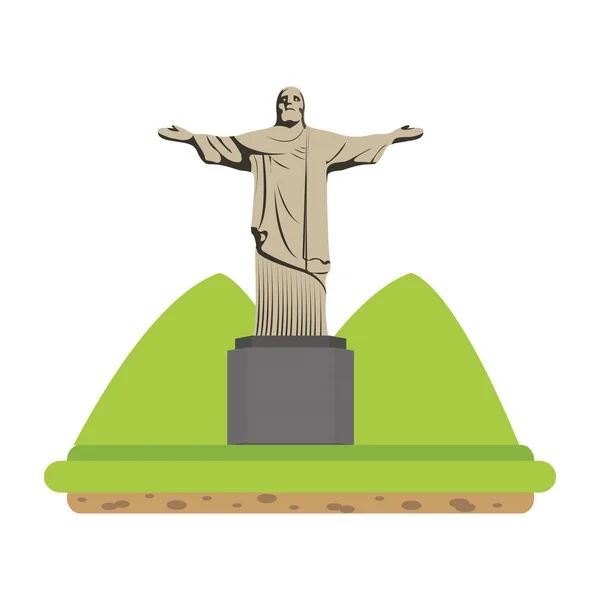 Cristo Estatua Religión Con Montañas Vector Paisaje Ilustración — Vector de stock